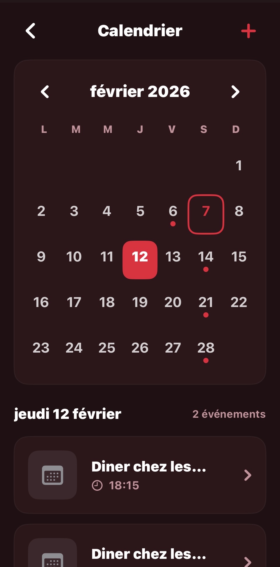Calendrier Adeux - Événements partagés