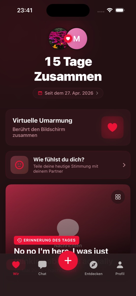 &Eacute;cran d'accueil Adeux v1.6 : compteur de jours, lettre du matin, c&acirc;lin virtuel et acc&egrave;s Memory Lane