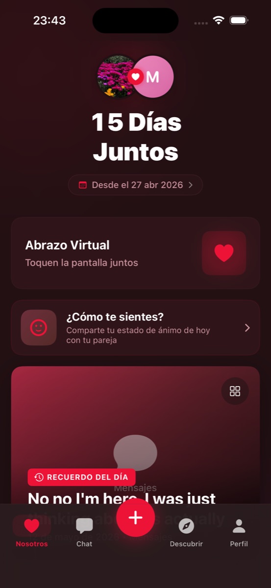 &Eacute;cran d'accueil Adeux v1.6 : compteur de jours, lettre du matin, c&acirc;lin virtuel et acc&egrave;s Memory Lane